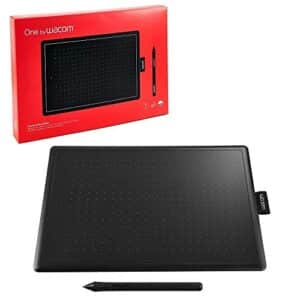 One by Wacom Stifttablett mit drucksensitivem Stift, geeignet für Windows, Mac & Chromebook, Small, schwarz / rot