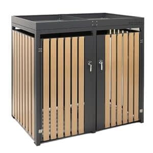 WESTMANN Mülltonnenbox für 2x240L Mülltonnen | 134x84x125cm Grau Metall | Mülltonnenverkleidung inklusive Holzelementen